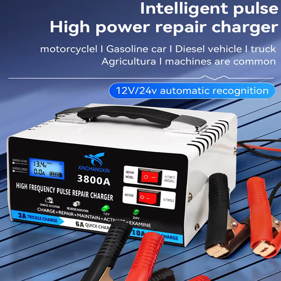 Automatisches Blei-Säure-Batterieladegerät für 12V und 24V mit Reparaturfunktion und EU-Stecker in Silber - Bild 2