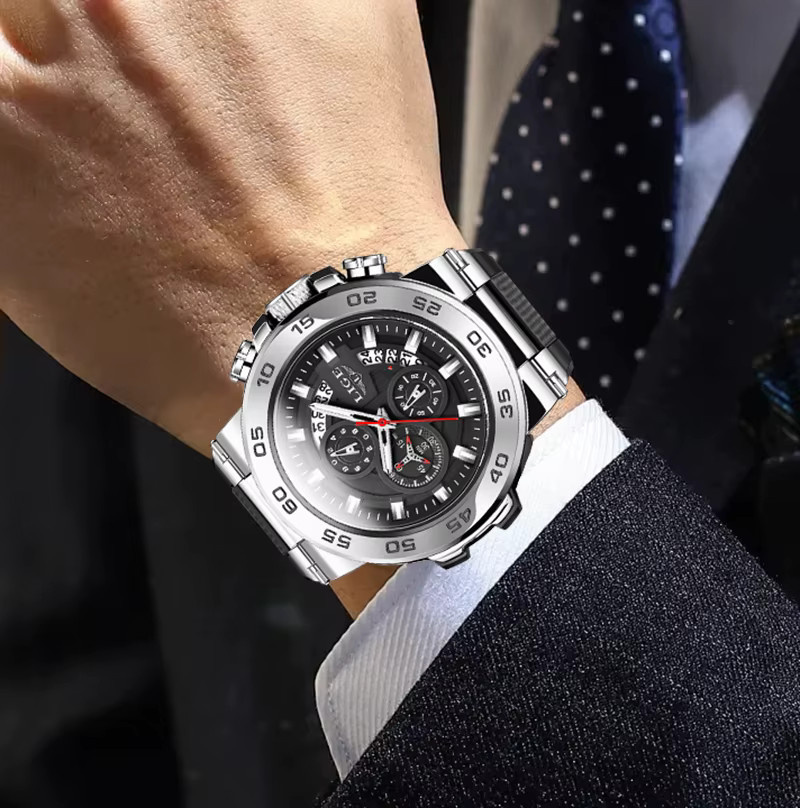 LIGE Armbanduhr Chronograph, Quarz, Silikon, Schwarz, Herren - Bild 5