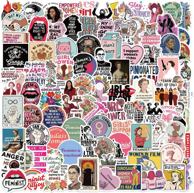 100 Stück Cartoon-Feminismus Aufkleber aus wasserfestem PVC in Multicolour für Laptop, Skateboard und Scrapbooking von lanxihaibao - Bild 1