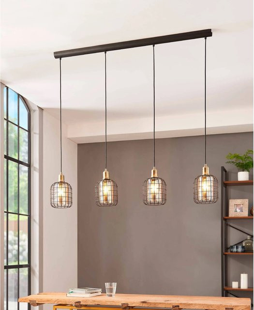 Eglo Hängeleuchte Chisle 4-flammig in Schwarz und Bronze mit Amber Glas für Wohnzimmer und Esszimmer - Bild 1