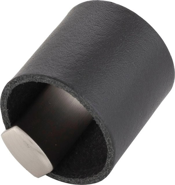 Furnipart Möbelknopf Drum La in Schwarz mit Leder und Edelstahl-Effekt, Breite: 32 mm, Tiefe: 40 mm - Bild 1