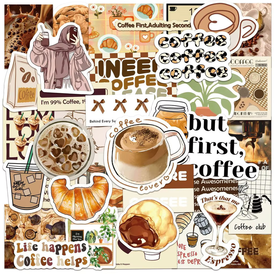 50 Stück inspirierende Kaffee-Aufkleber im INS-Stil von YourLife Store, bunte Graffiti-Aufkleber für Skateboard und Wasserflaschen - Bild 2
