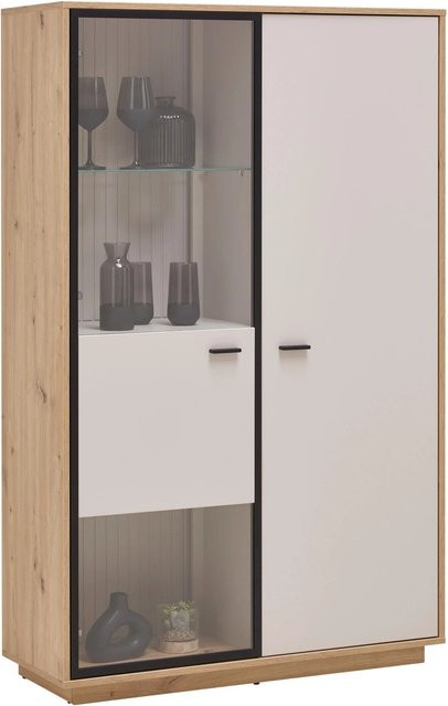 Premium Living Highboard Cremona in Kaschmir und Eiche Artisan mit Glastüren - Bild 1