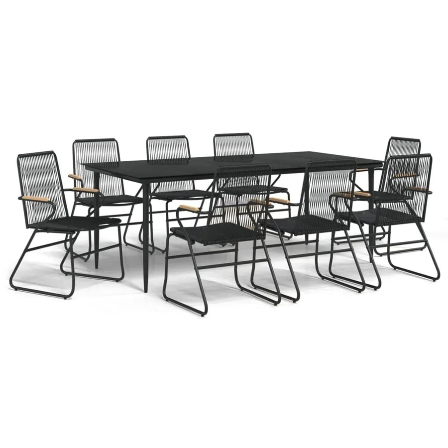 vidaXL 9-teilige Garten-Essgruppe aus schwarzem PVC-Rattan mit Glastisch und Teakholz - Bild 2