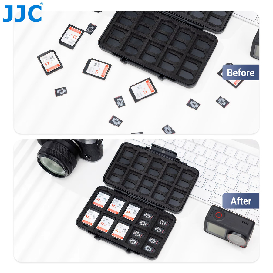 JJC Speicherkartenetui in Schwarz mit 60 Steckplätzen für 20 SD und 40 TF MicroSD Karten - Bild 5
