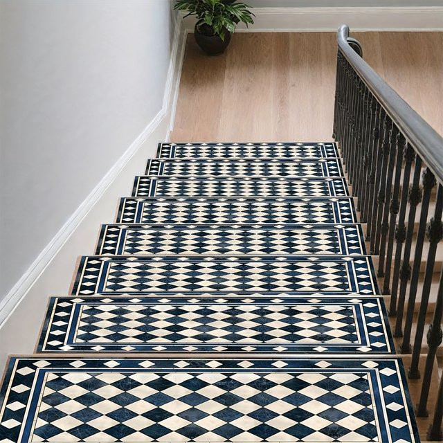 VIKAMA Rutschfeste Treppenmatte mit weißem Mosaik-Muster für Treppenstufen - Bild 1