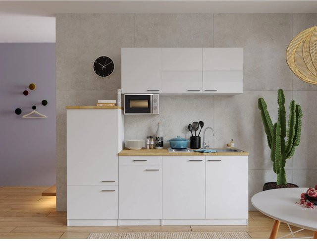 Respekta Küchenblock KB210WWMIBO in Weiß mit Glastüren und Soft-Close-Funktion, B: 210 cm, T: 54 cm, H: 145 cm - Bild 1