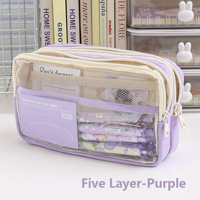 Weourh Federmäppchen aus PU-Leder und PVC in Violett mit großer Kapazität - Bild 1