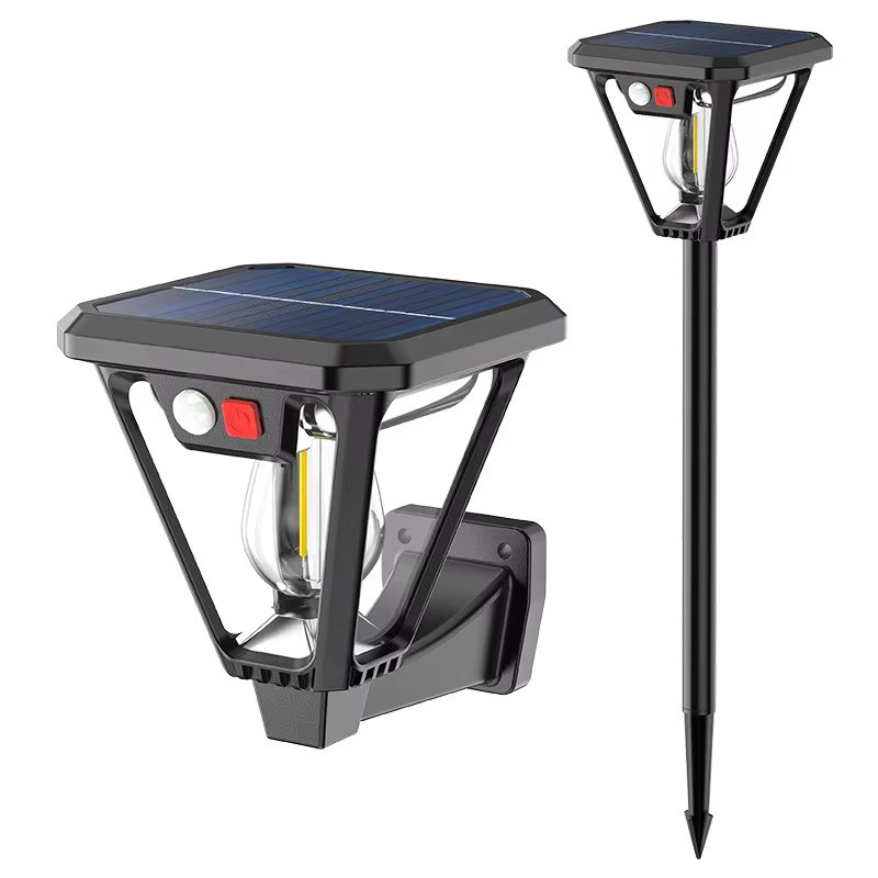 LINYILIGHT Solar-Wegeleuchte mit Bewegungssensor, 2-in-1 Wand- und Pfahlmontage, LED Landschaftsbeleuchtung in Schwarz, Warmweiß - Bild 3