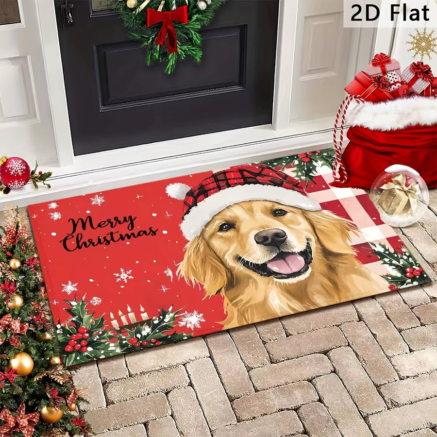 VIKAMA Weihnachts-Bodenmatte mit Golden Retriever-Aufdruck, rutschfest und waschbarer Badezimmerteppich zur Heimdekoration - Bild 4