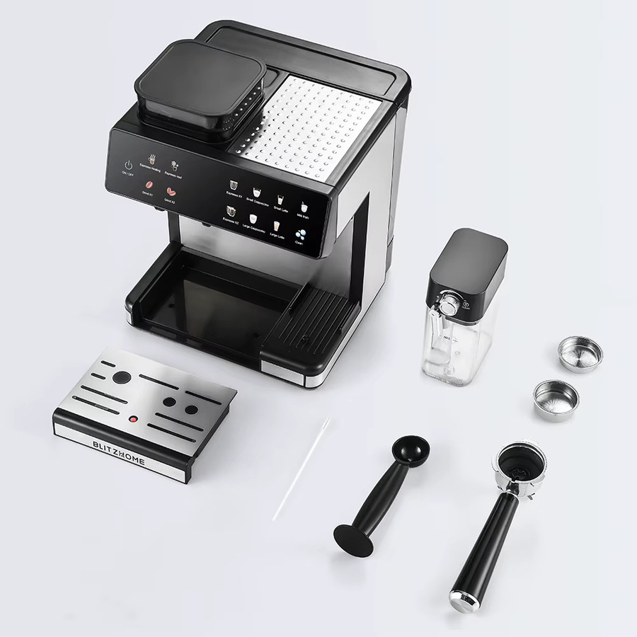 BlitzHome CM5710 All-in-One Espresso-Kaffeemaschine in Schwarz mit integriertem Mahlwerk, Doppelboiler, Heiß- und Kaltbrühfunktion sowie automatischem Milchaufschäumer aus Edelstahl - Bild 4