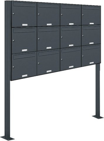 AL Briefkasten-System für 12 Parteien, freistehend, grau, B: 153,559 cm, H: 170,0 cm, T: 11,6 cm - Bild 1