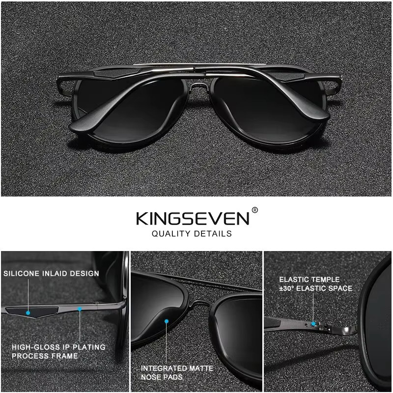 KINGSEVEN Sonnenbrille Aviator, Vollrand, Metall, schwarz, polarisiert, Herren - Bild 2