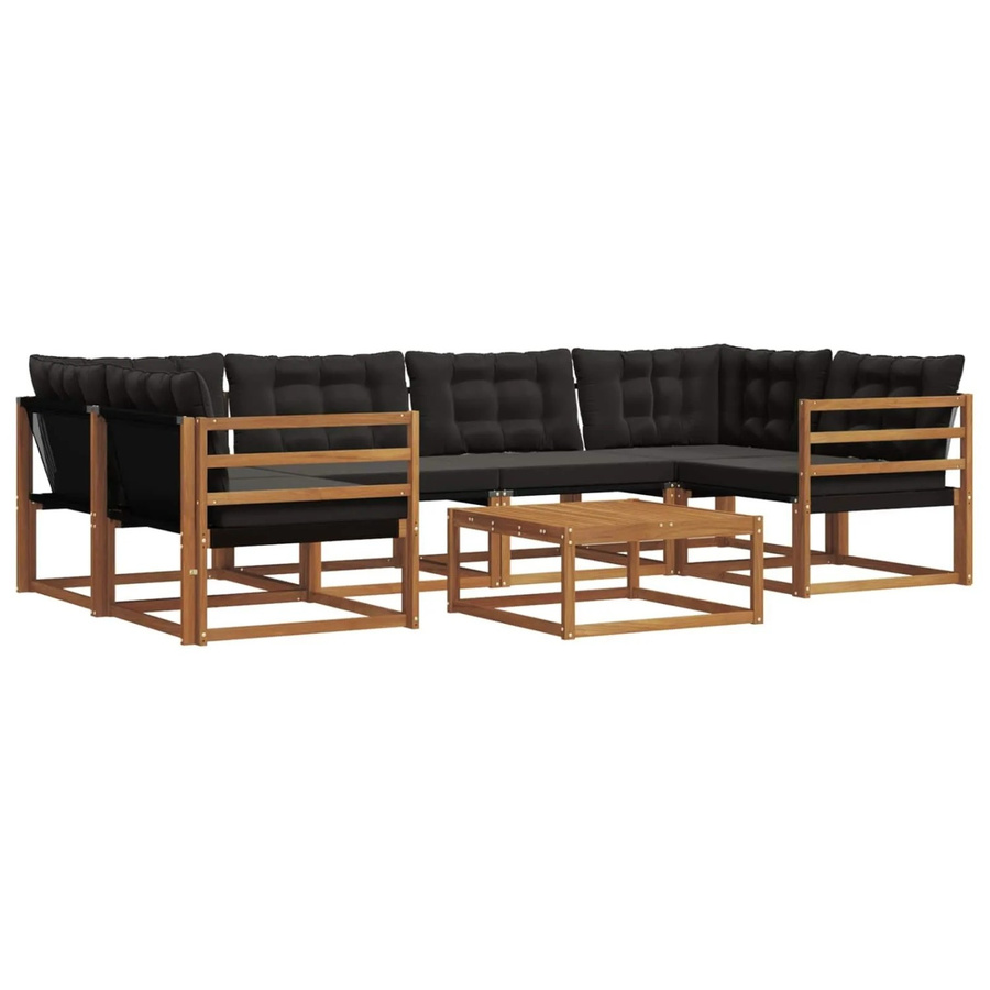 vidaXL Outdoor-Sofagarnitur 7-teilig aus massivem Akazienholz mit Textilene und Kissen in Natur und Schwarz - Bild 2