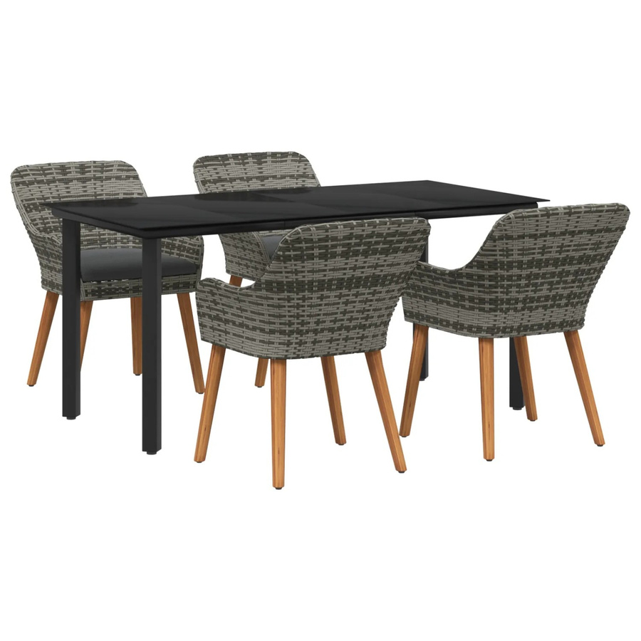 vidaXL 5-teiliges Garten-Essset aus Polyrattan in Grau - Bild 2