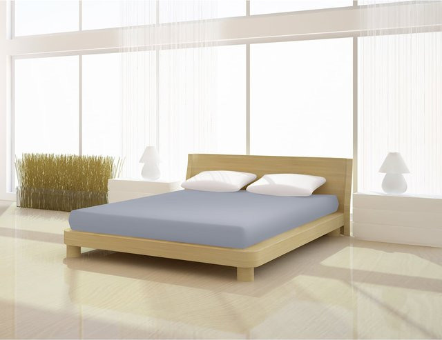 Mr. Sandman Spannbetttuch Basic aus Baumwolle und Elastan, Blau, B: 140 cm, T: 160 cm, L: 200 cm, H: 220 cm - Bild 1