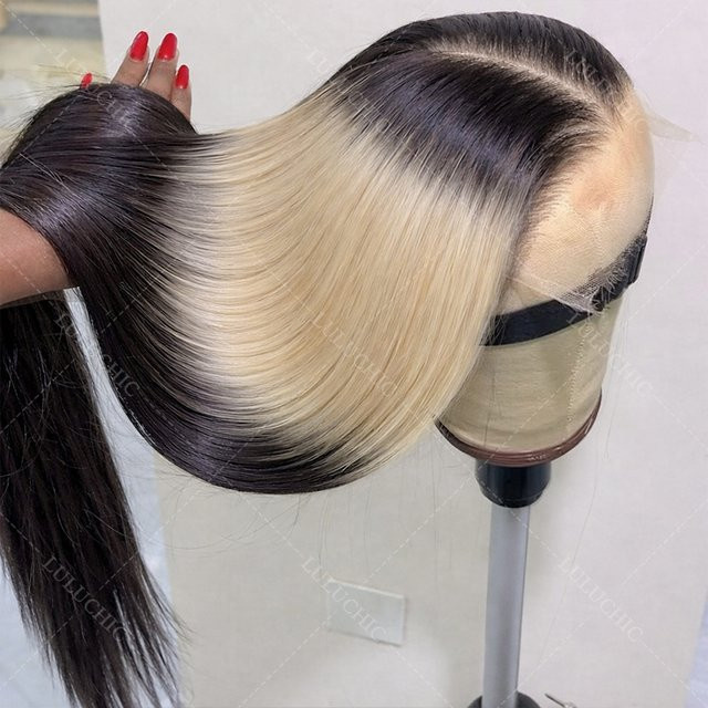 Wig Queen Blonde Highlight Lace Frontal Perücke, Echthaar, Glatt - Bild 1