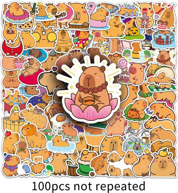 100 Capybara Cartoon Aufkleber Niedliches Tier Dekorative Aufkleber - Bild 1