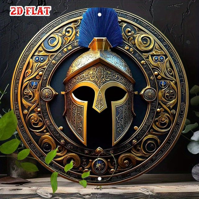 CIFBUY Blue Feather Warrior Helm Wandkunst aus Metall, Vintage Abstract Deko-Schild, B/H: 20 x 20 cm - Bild 1