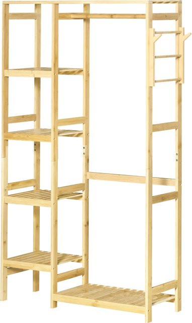 HOMCOM Kleiderständer aus Bambus mit Regalen, Kleiderstange und 2 Haken, Farbe: Beige/Braun, B/T/H: 90 x 30 x 155 cm - Bild 1