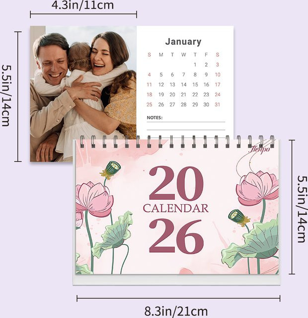 Personalisierter Tischkalender 2026 mit 6 Fotos, weißer Monatskalender aus Papier - Bild 1