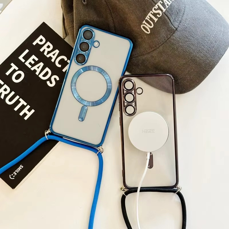 Magnetische Schutzhülle für Samsung Galaxy S26 Ultra S25 FE S24 S23 S22 S21 Plus mit Crossbody-Lanyard und Trageriemen, Transparent mit Gold-Akzenten - Bild 2