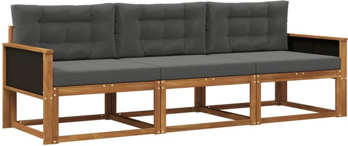 Modernes 3-teiliges Outdoor-Sofagarnitur Loungemöbel aus Akazie mit Kissen von vidaXL in Natur und Anthrazit - Bild 1