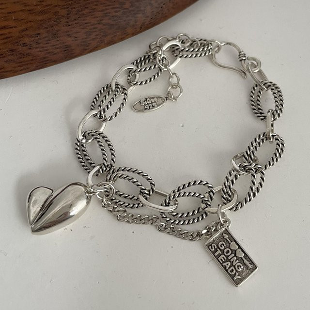 Armband 925 Silber, Herz-Kettenarmband, Damen, Vintage, gray - Bild 1