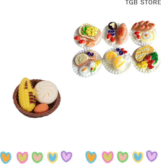 DIAPER&CORED Mini Frühstück Modell Set mit Brötchen, Mais, Ei und Milch in Bunt für Puppenhaus Dekoration und Kinderspielzeug - Bild 1