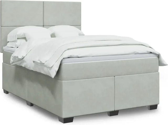 vidaXL Boxspringbett mit Matratze in Hellgrau aus Samt mit USB-Ladeport und Unterbettbeleuchtung B/T/H: 140 x 200 x 144 cm - Bild 1