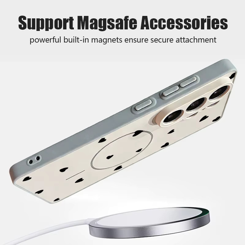 Magnetische Handyhülle für Samsung Galaxy S25 S26 Ultra S24 S23 FE A17 A57 A56 A37 A16 A35 A55 A15 A36 A55 Mini mit Herz-Print in Orange - Bild 1