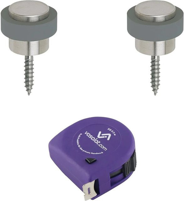 vasalat Türstopper Set für den Boden zum Schrauben aus Edelstahl in Silber matt, Durchmesser: 48 mm, Höhe: 38 mm - Bild 1