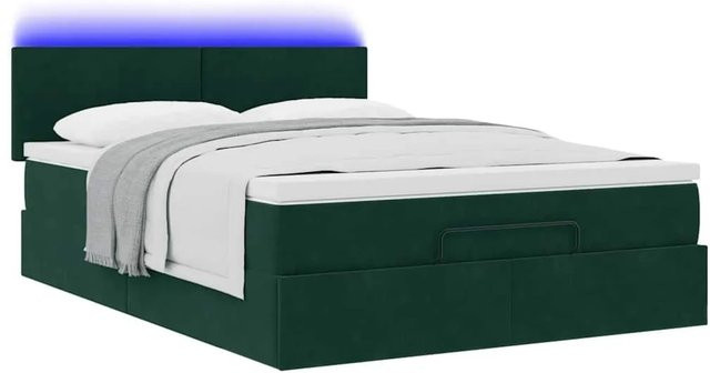 vidaXL Ottoman-Bett mit Matratze und LED-Unterbettbeleuchtung in Dunkelgrün aus Samt mit USB-Ladeport und Lift-up-Funktion B/T/H: 140 x 200 x 78 cm - Bild 1