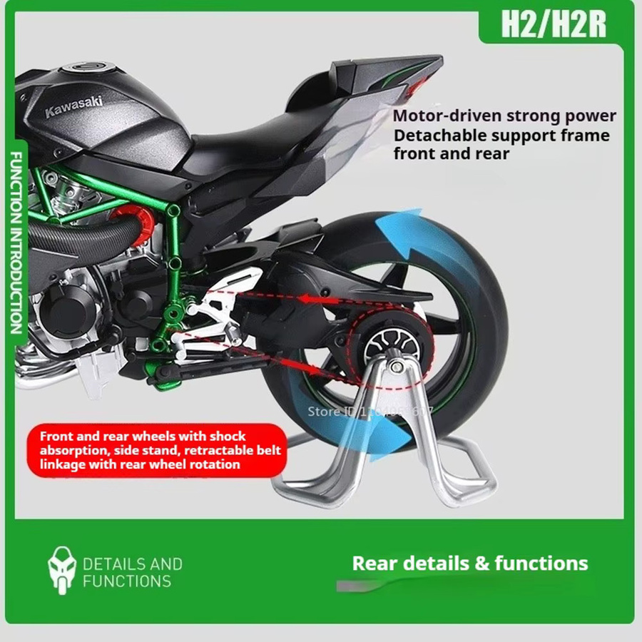 MAKEDA Kawasaki H2R Motorrad Modell, Maßstab 1:9, Metall, Diecast - Bild 2