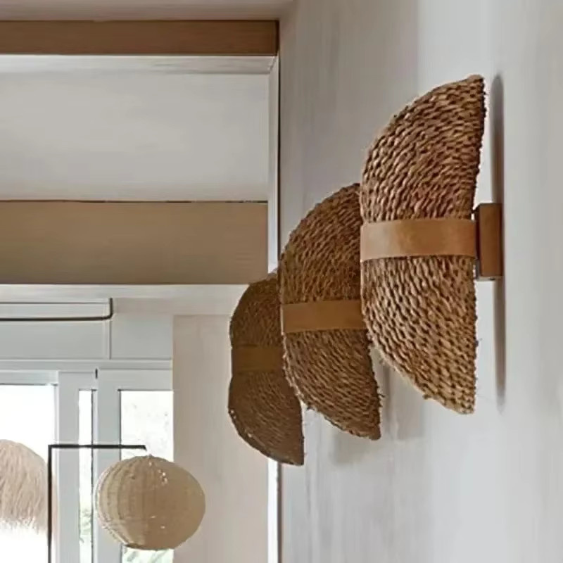 MAISU Rattan-Wandlampe im japanischen Retro-Wabi-Sabi-Stil, braun, warmweißes Licht - Bild 4