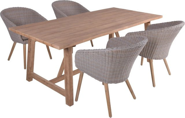 Garden Pleasure Gartenmöbel-Set Oakland/Visalia 5-teilig aus Akazienholz in Grau mit Kunststoffgeflecht - Bild 1