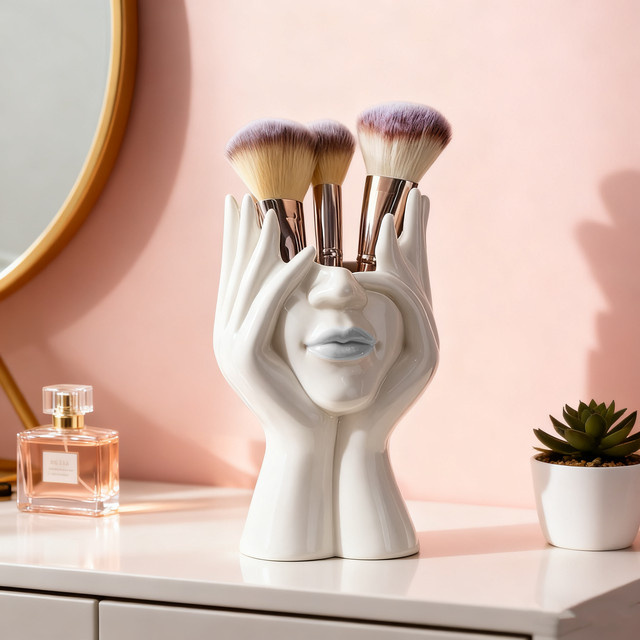 Multifunktionaler Kosmetik-Organizer aus Keramik für Make-up-Pinsel und Lippenstifte in Weiß - Bild 1
