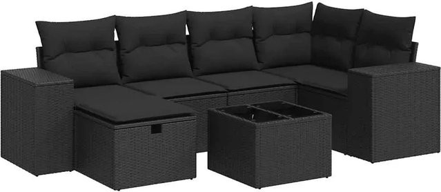 vidaXL 7-teilige Garten-Sitzgruppe aus Polyrattan in Schwarz mit UV-beständigen Kissen und L-Form - Bild 1