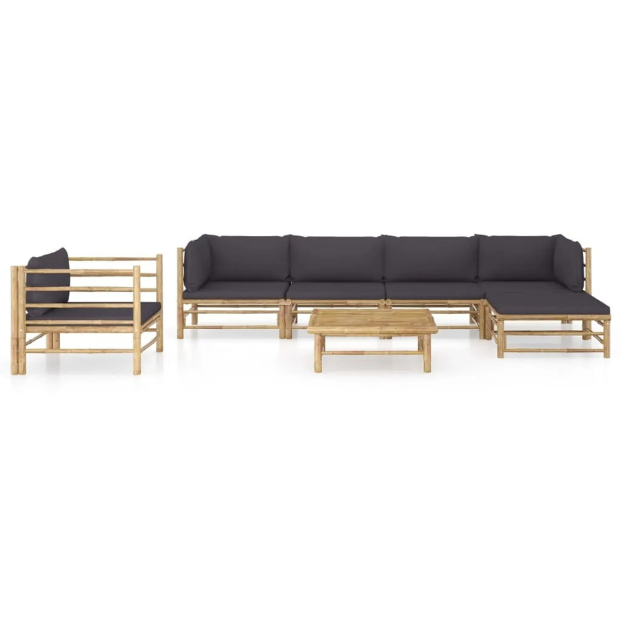 vidaXL 7-tlg Garten-Lounge-Set aus Bambus mit grauen Kissen - Bild 2