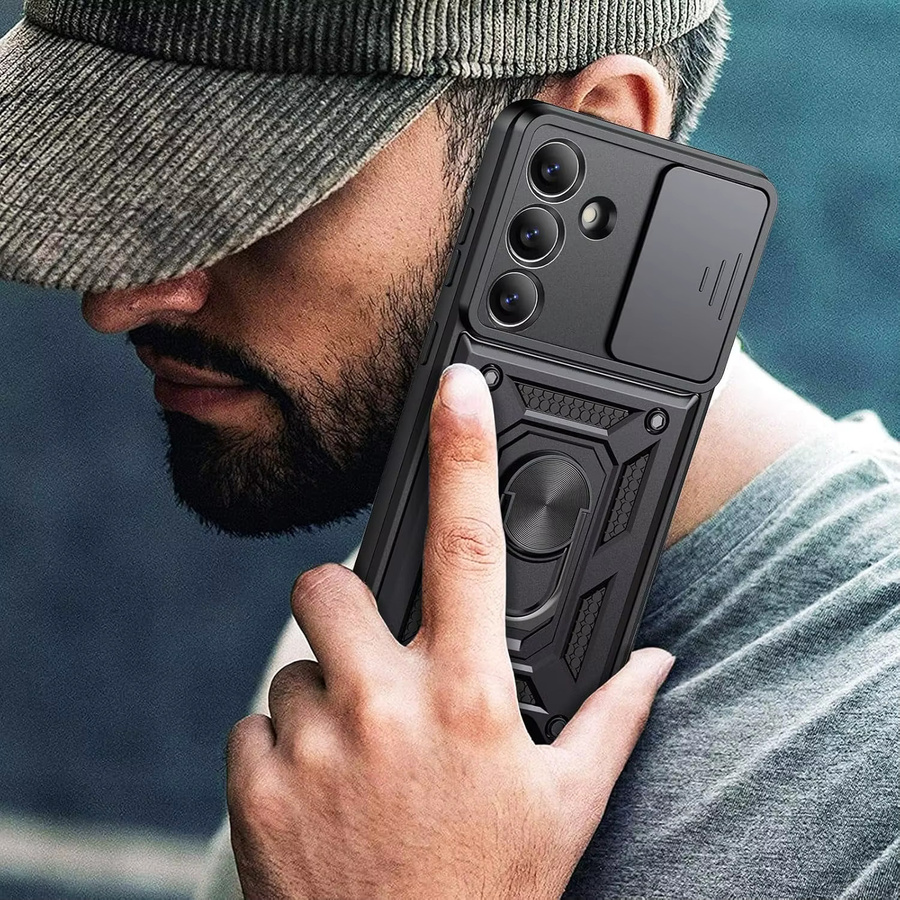 Huikai Schutzhülle für Samsung Galaxy A57 A37 A56 A36 mit Schiebe-Kameraschutz, Ringhalter und Standfunktion in Schwarz - Bild 6