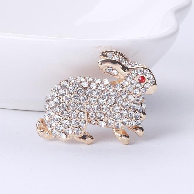 YIRAN Jewelry Brosche, Kaninchenmotiv, Strasssteine, Damen, weiß - Bild 1