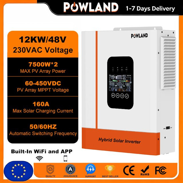 POWLAND Hybrider Solar Inverter 12kW 48V mit Doppel MPPT und 160A Laderegler, Weiß - Bild 1