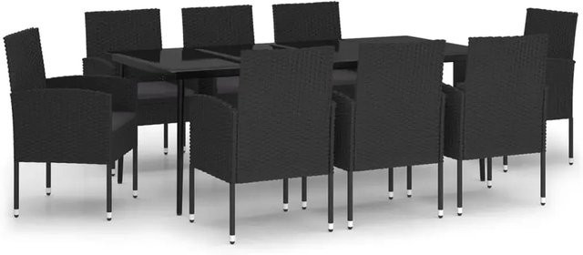 vidaXL 9-teilige Garten-Essgruppe aus PE-Rattan und Glas in Schwarz und Grau - Bild 1
