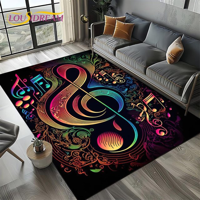 Bunter Teppich mit Notenblatt-Design für Wohnzimmer und Kinderzimmer, rutschfest und waschbar, B/T: 80 x 120 cm - Bild 1