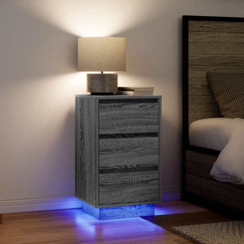 Vidaxl Nachttisch mit LED-Leuchten in Grau Sonoma, Modern, B/T/H: 38 x 34 x 65 cm - Bild 1