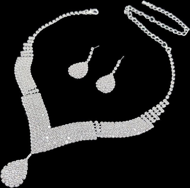 Schmuck-Set Halskette und Ohrringe, Weiß, Zirkonia, Kristall, Damen - Bild 1