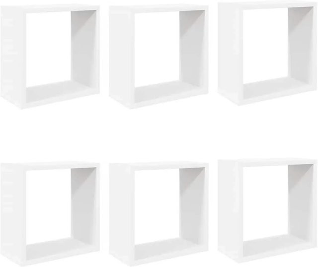 vidaXL Würfelregale Set 6 Stück Weiß, Wandmontage, B/H/T: 30 x 30 x 15 cm - Bild 1