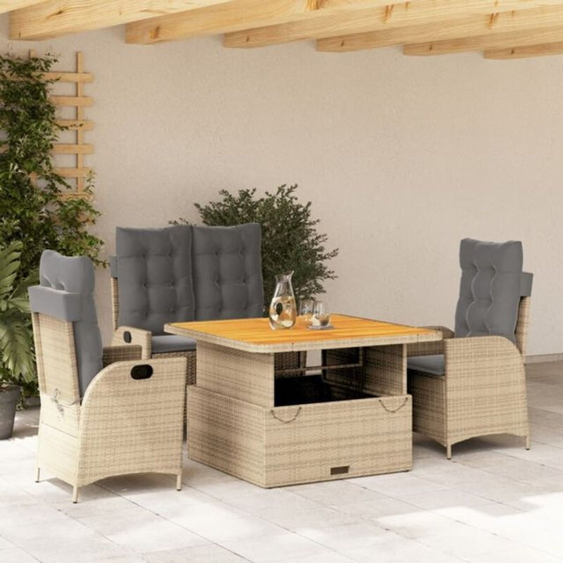 4-teilige Garten-Essgruppe aus Poly-Rattan mit Kissen in Beige von vidaxl - Bild 1