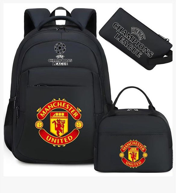 3-teiliges Schulrucksack-Set in Schwarz aus Oxford-Stoff mit großem Fassungsvermögen inklusive Federmäppchen und Schultergurt - Bild 1