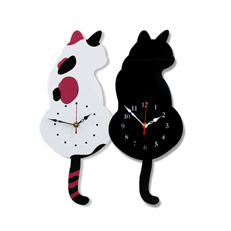 Kreative Acryl-Wanduhr mit Katzenmotiv für Kinderzimmer und Wohnzimmer, Analog, Mehrfarbig - Bild 1